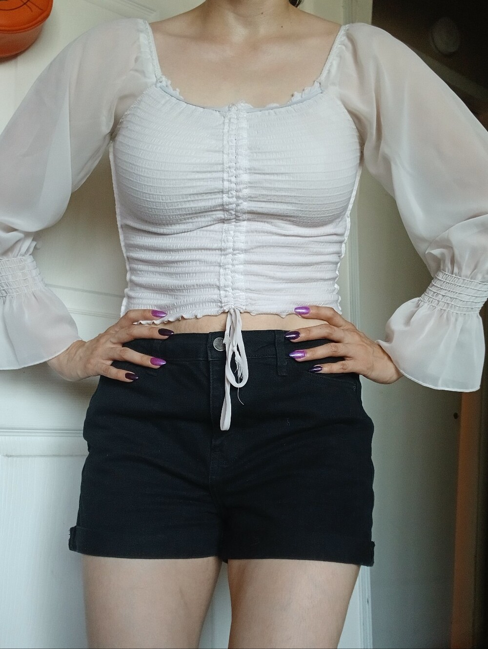 Women’s White Smocked Long-Sleeve Peasant Top